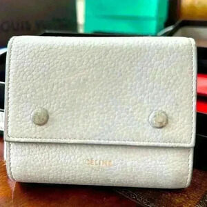 Vintage Celine Gray Leather Tri-Fold Wallet EUC